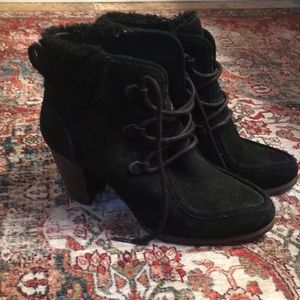 UGG black suede lace up booties, size 9